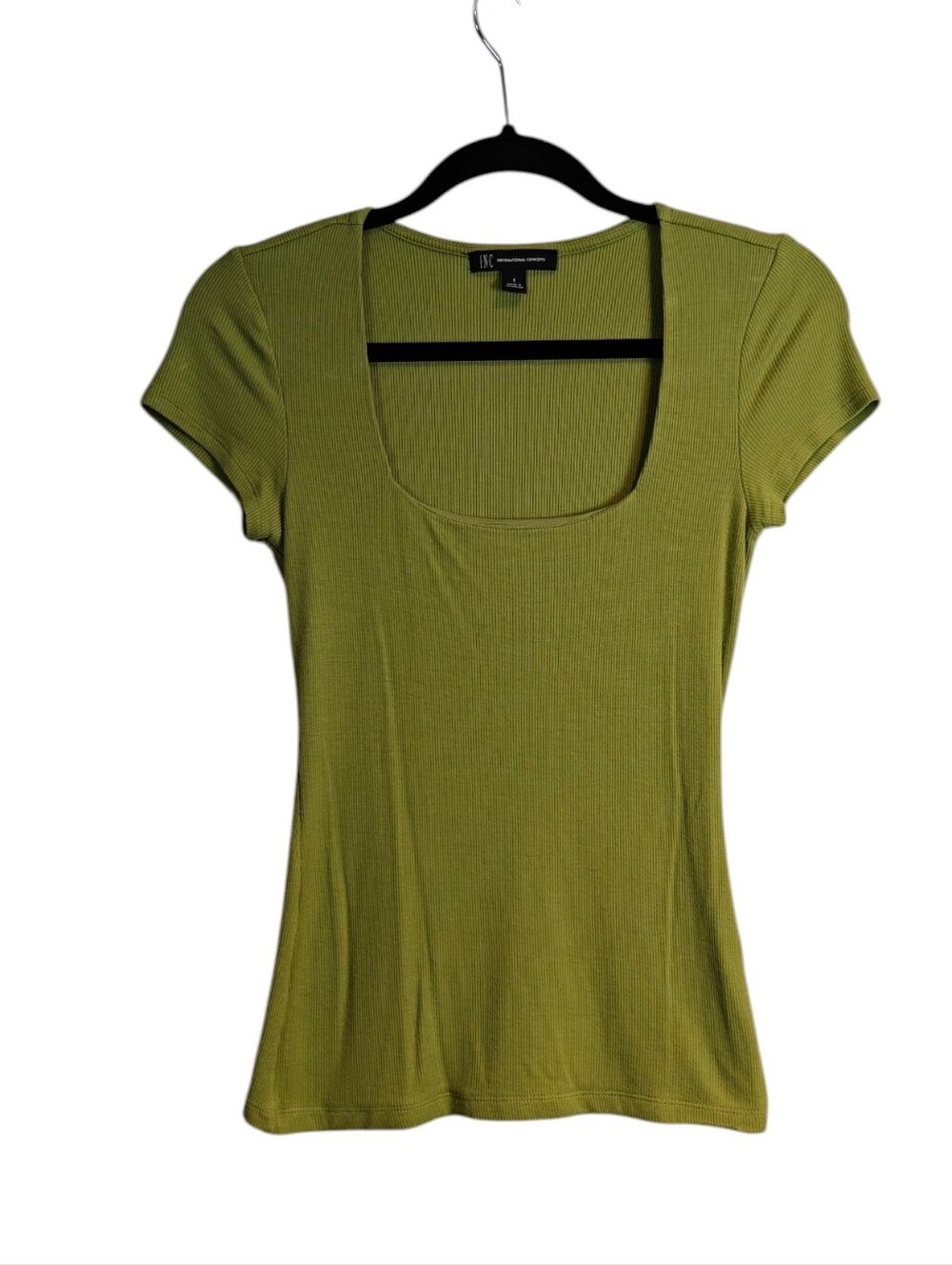 I.N.C. International Concepts Ribbed Square-Neck T-Shirt in Avocado Size Small